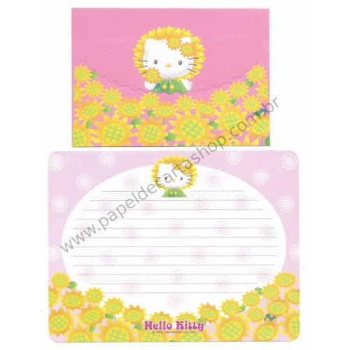 Ano 2000. Conjunto de Papel de Carta Hello Kitty Sunflower Sanrio