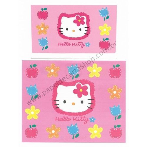 Ano 1995. Conjunto de Papel de Carta Hello Kitty Rosa Sanrio