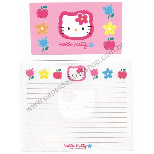 Ano 1995. Conjunto de Papel de Carta Hello Kitty Rosa Sanrio