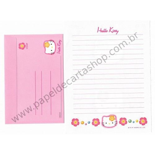 Ano 1997. Conjunto de Papel de Carta Hello Kitty Rosa Sanrio