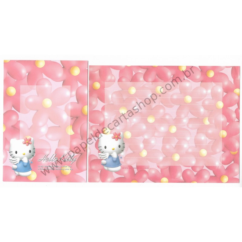 Ano 1997. Conjunto de Papel de Carta Hello Kitty Flores Antigo Sanrio