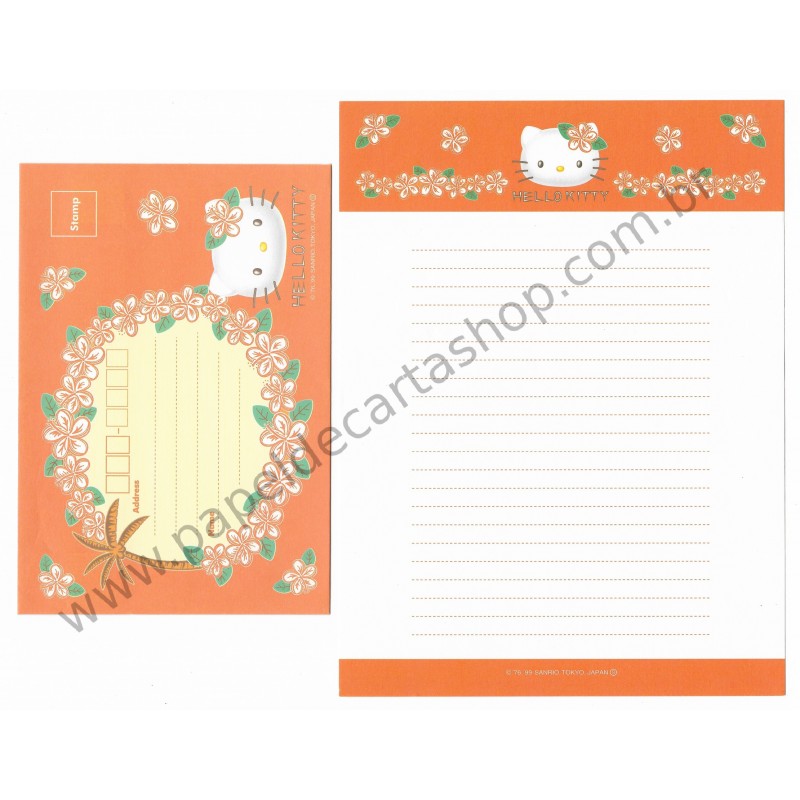 Ano 1999. Conjunto de Papel de Carta Hello Kitty Flores LJ Antigo (Vintage) Sanrio