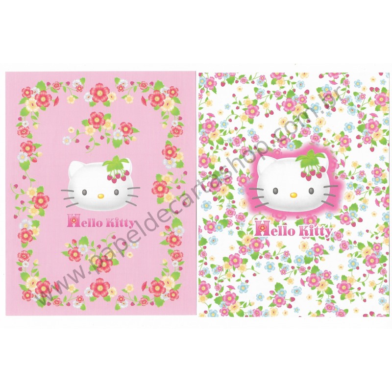 Ano 2001. Conjunto de Papel de Carta Hello Kitty Flores Dupla Sanrio