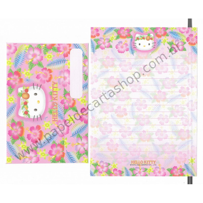 Ano 2001. Conjunto de Papel de Carta Hello Kitty Hibisco CRS Sanrio