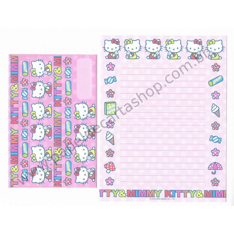 Ano 2002. Conjunto de Papel de Carta R Hello Kitty & Mimi Sanrio