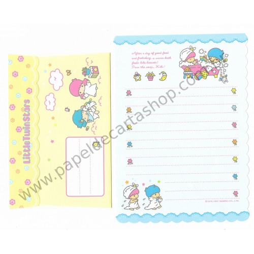 Ano 1997. Conjunto de Papel de Carta Little Twin Stars AZ Antigo (Vintage) Sanrio