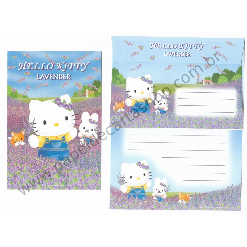 Ano 2003. Conjunto de Papel de Carta Hello Kitty Lavender Sanrio