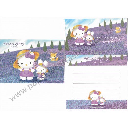 Ano 2001. Conjunto de Papel de Carta Hello Kitty Lavender Sanrio