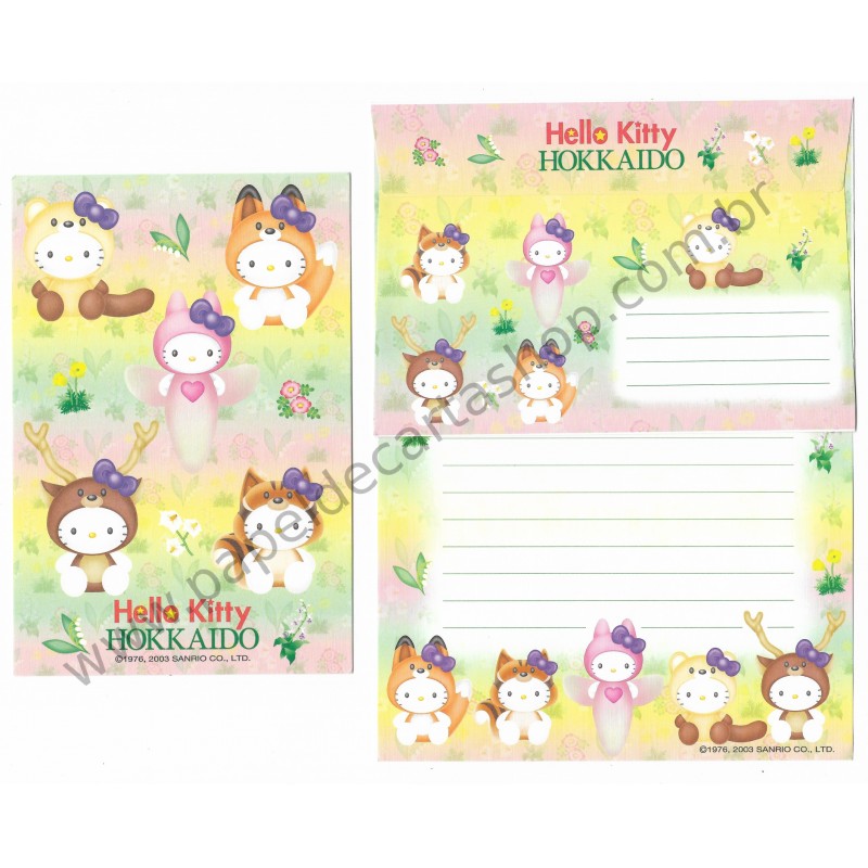 Ano 2003. Conjunto de Papel de Carta Hello Kitty Regional Hokkaido AM Sanrio