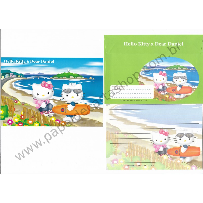 Ano 2003. Conjunto de Papel de Carta Hello Kitty & Dear Daniel Big Weve VD Sanrio