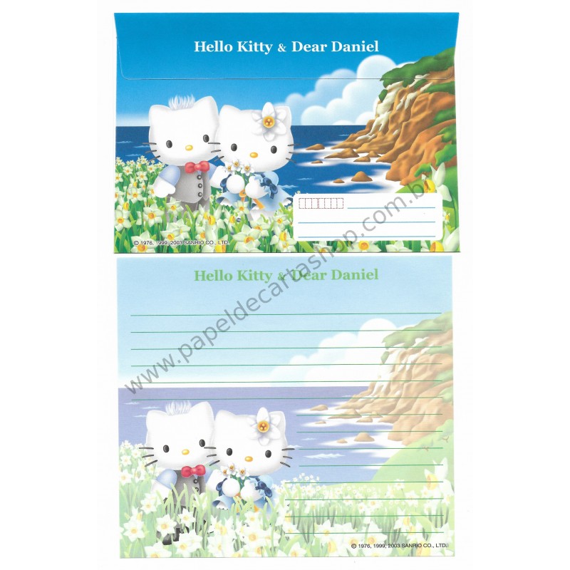 Ano 2003. Conjunto de Papel de Carta Hello Kitty & Dear Daniel Regional Sanrio