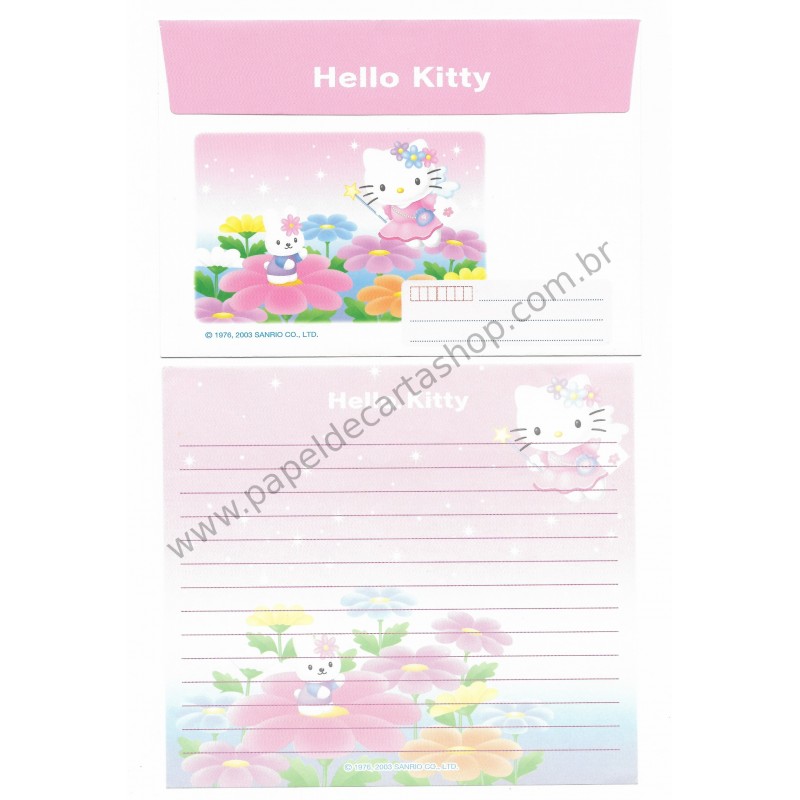 Ano 2003. Conjunto de Papel de Carta Hello Kitty Post Angel RS Sanrio