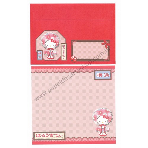 Ano 2008. Kit 4 Conjuntos de Papel de Carta Hello Kitty Regional Japão Yokohama Sanrio