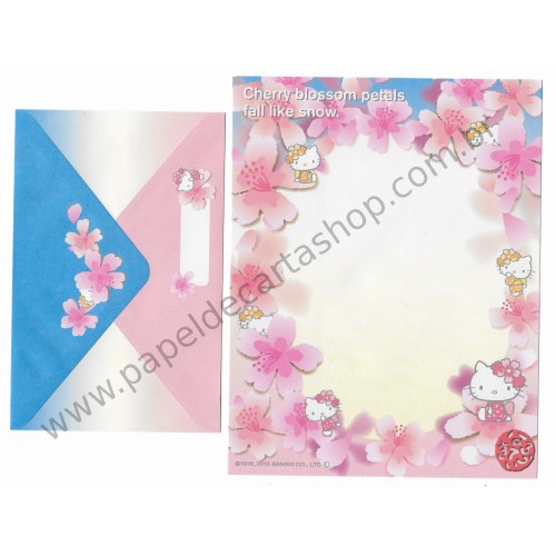 Ano 2013. Kit 4 Conjuntos de Papel de Carta Hello Kitty Regional Japão Cherry Blossom Sanrio