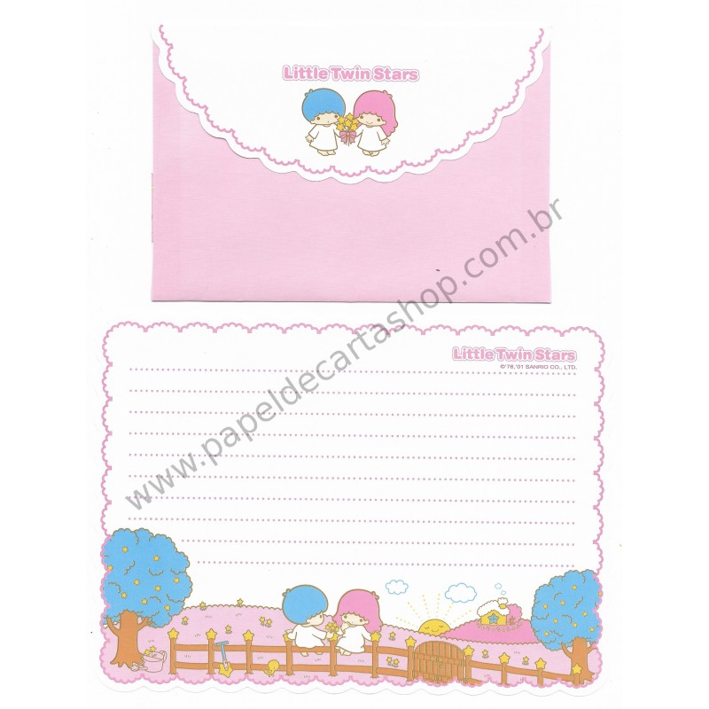 Ano 2001. Conjunto de Papel de Carta Little Twin Stars Farm Antigo (Vintage) Sanrio