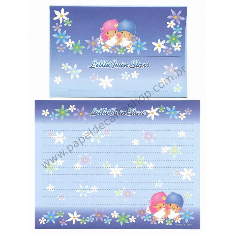 Ano 2002. Conjunto de Papel de Carta Little Twin Stars Blue Sanrio