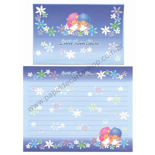 Ano 2002. Conjunto de Papel de Carta Little Twin Stars Blue Sanrio