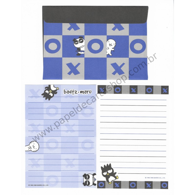 Ano 1999. Conjunto de Papel de Carta Badtz-Maru Dupla Antigo (Vintage) Sanrio