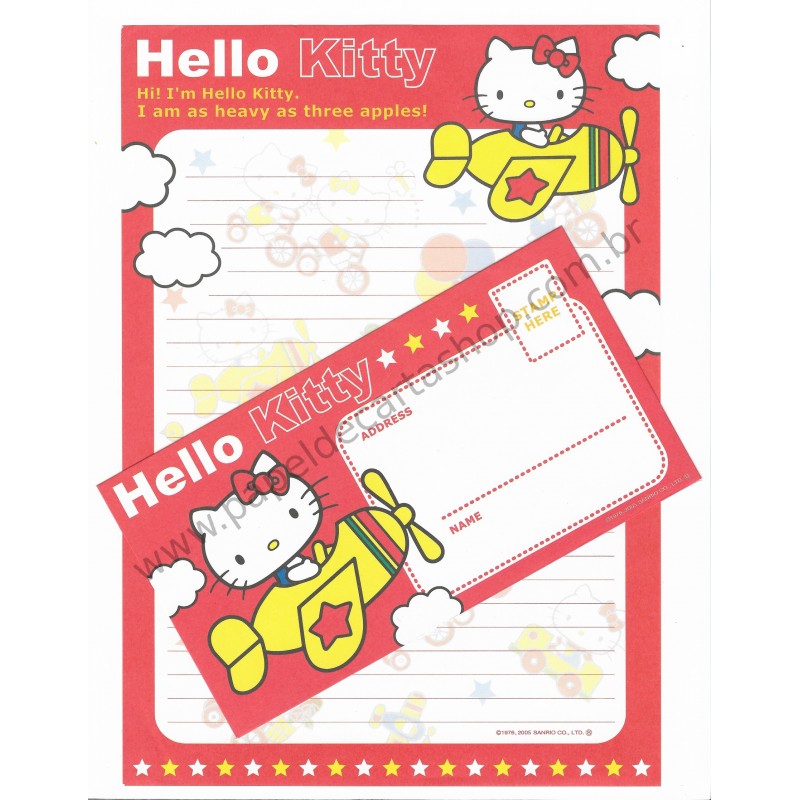 Ano 2005. Conjunto de Papel de Carta Hello Kitty GG Sanrio