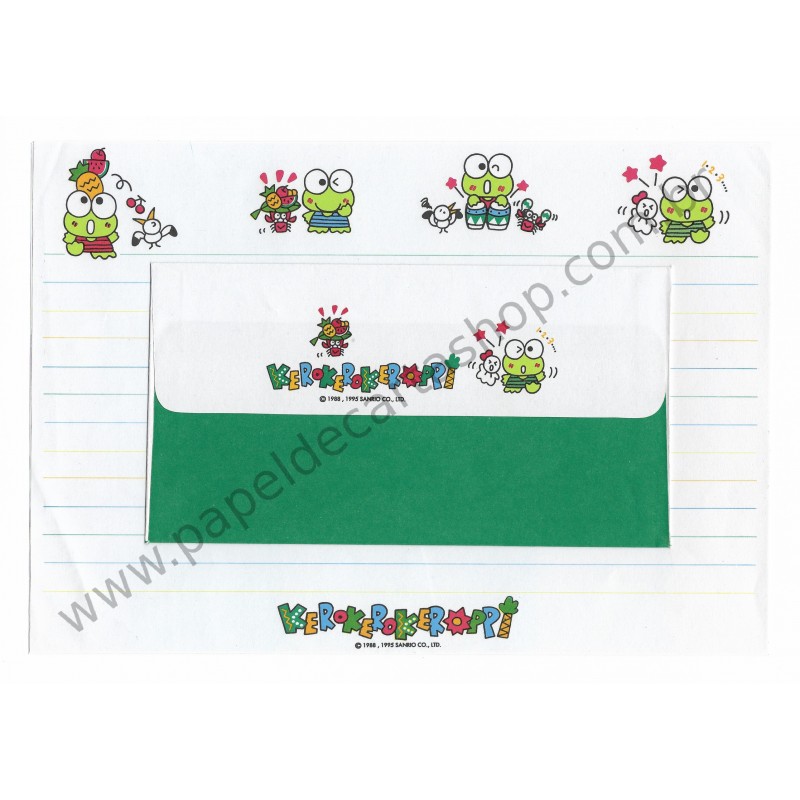 Ano 1995. Conjunto de Papel de Carta KeroKeroKeroppi G Vintage Sanrio