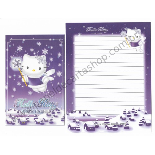 Ano 2000. Conjunto de Papel de Carta Hello Kitty Snow Faerie Sanrio