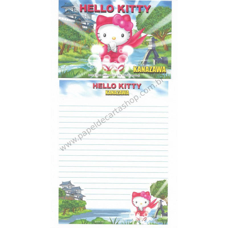 Ano 2001. Conjunto de Papel de Carta Gotōchi Kitty Kanazawa Sanrio