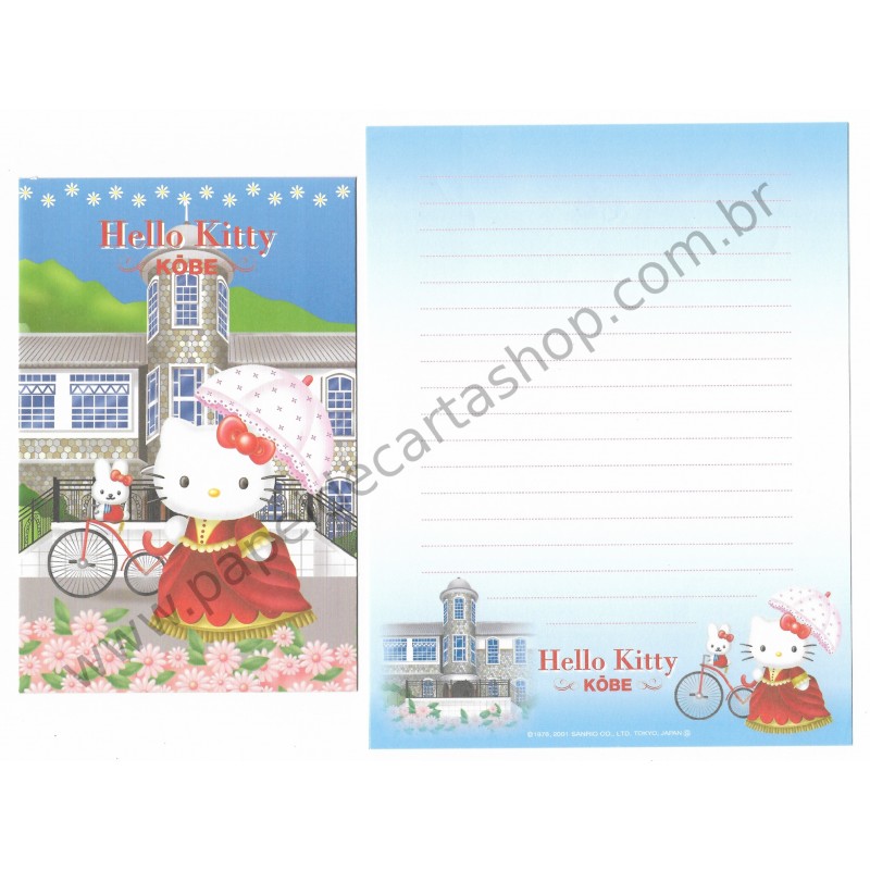 Ano 2001. Conjunto de Papel de Carta GOTŌCHI Kitty Kōbe Sanrio