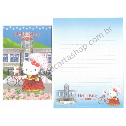 Ano 2001. Conjunto de Papel de Carta GOTŌCHI Kitty Kōbe Sanrio