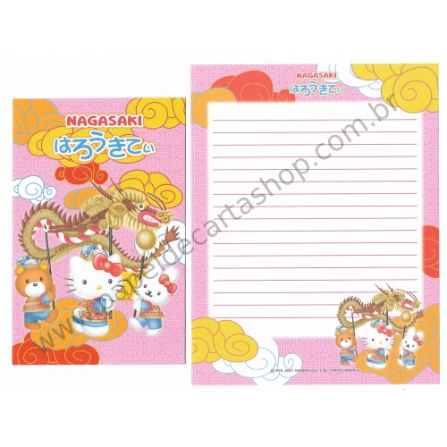 Ano 2001. Conjunto de Papel de Carta Gotōchi Kitty Nagasaki Sanrio