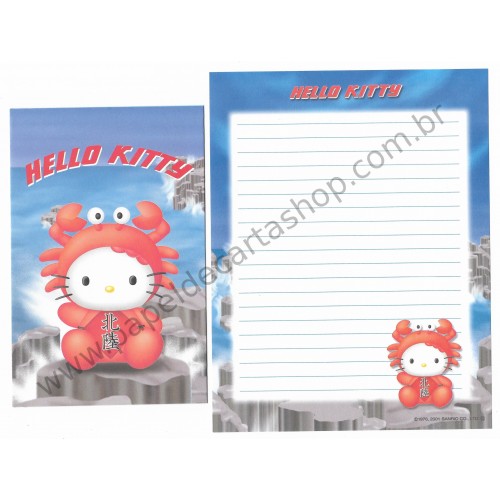 Ano 2001. Conjunto de Papel de Carta Gotōchi Kitty Regional 15 Sanrio