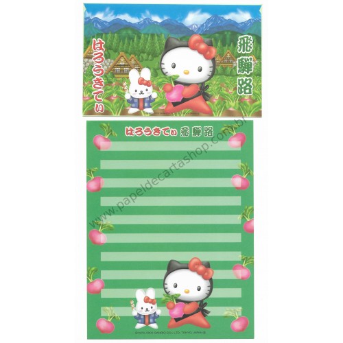 Ano 2002. Conjunto de Papel de Carta Gotōchi Kitty Hidaji Sanrio