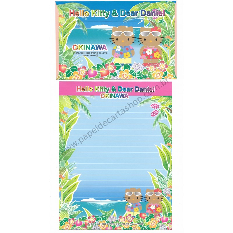 Ano 2002. Conjunto de Papel de Carta Gotōchi Kitty Okinawa Sanrio