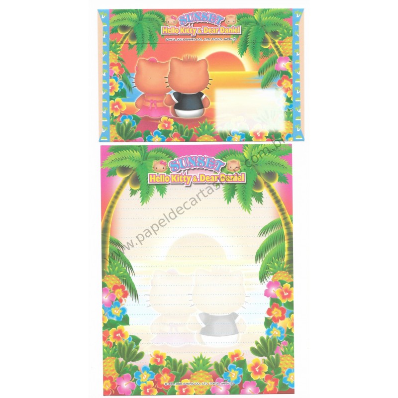 Ano 2003. Conjunto de Papel de Carta Gotōchi Kitty Sunset Sanrio