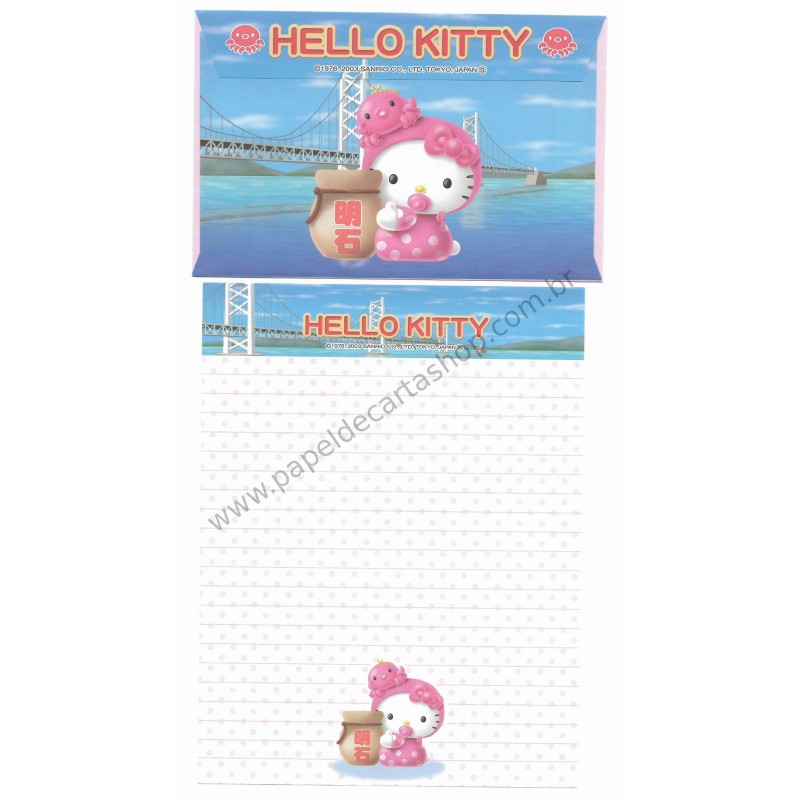 Ano 2003. Conjunto de Papel de Carta Gotōchi Kitty Akashi Sanrio