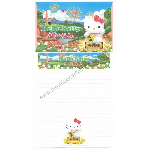 Ano 2003. Conjunto de Papel de Carta Gotōchi Kitty Regional Japão 12 Sanrio