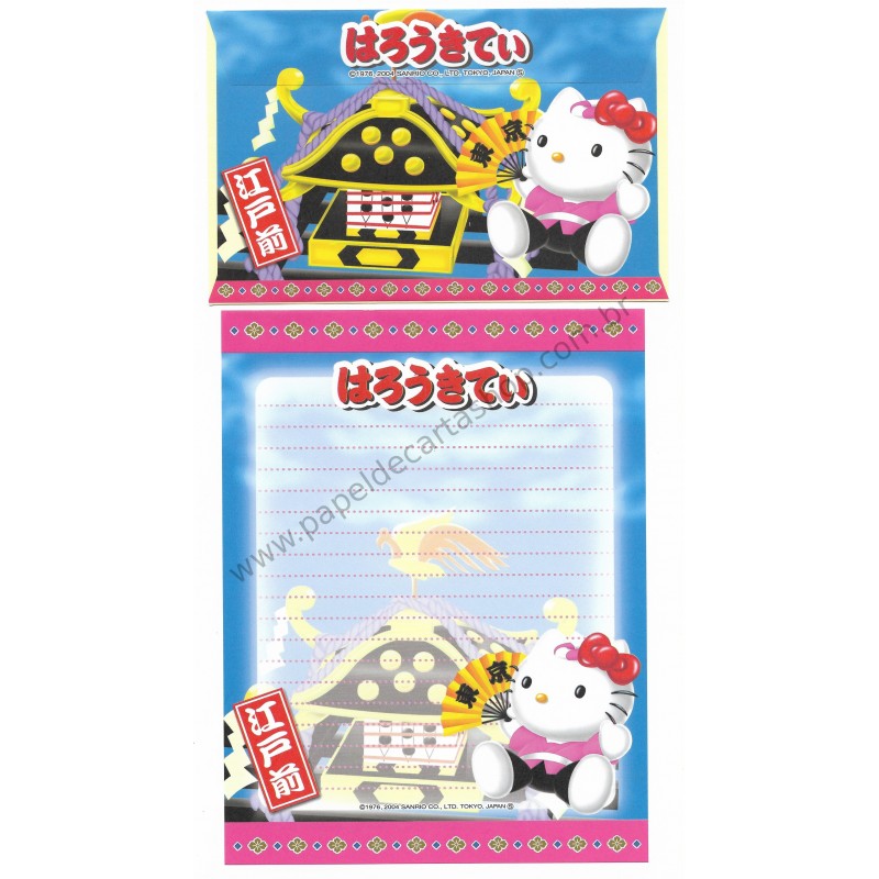 Ano 2004. Conjunto de Papel de Carta Gotōchi Kitty Regional 27 Sanrio