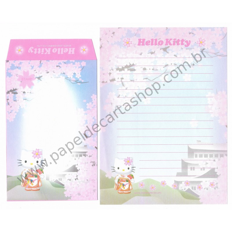 Ano 2000. Conjunto de Papel de Carta Gotochi Kitty Regional Sanrio