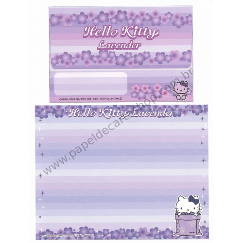 Ano 2009. Conjunto de Papel de Carta Gotochi Kitty Regional Lavender Sanrio