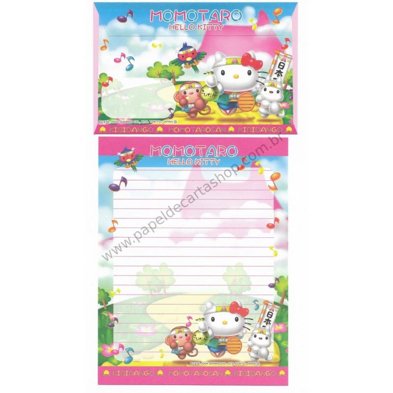 Ano 2004. Conjunto de Papel de Carta Gotochi Kitty Momotaro Sanrio