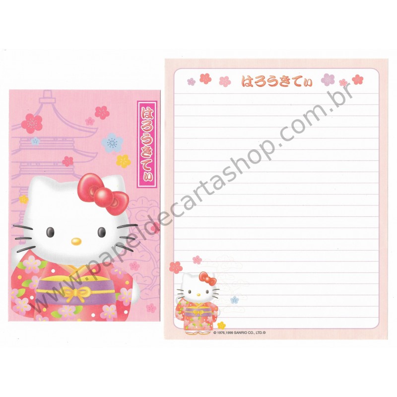 Ano 1999. Conjunto de Papel de Carta Hello Kitty Regional Japão Sanrio