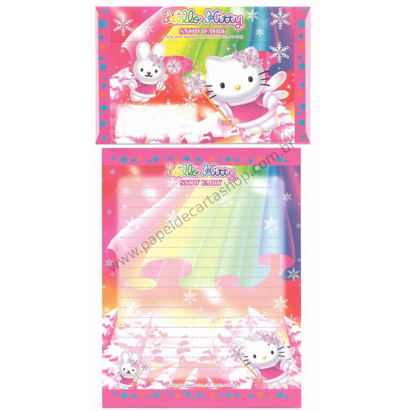 Ano 2003. Conjunto de Papel de Carta Hello Kitty Snow Fairy Sanrio