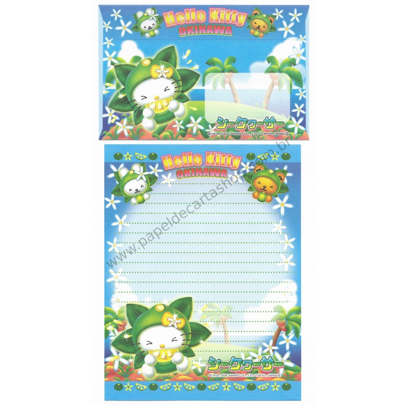 Ano 2005. Conjunto de Papel de Carta Gotōchi Kitty Okinawa 3 Sanrio