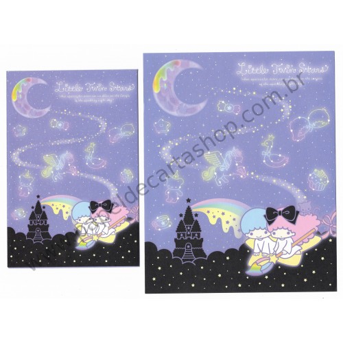 Ano 2014. Conjunto de Papel de Carta Little Twin Stars Sparkling Night Sky Sanrio