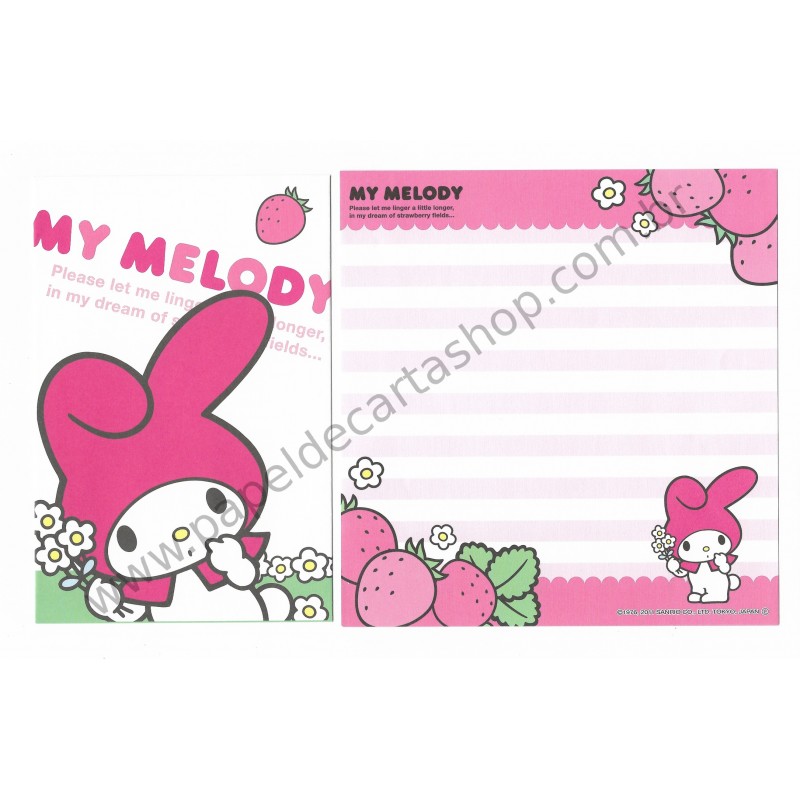 Ano 2011. Conjunto de Papel de Carta My Melody Strawberry Fields Sanrio