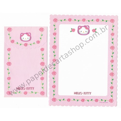 Ano 2000. Conjunto de Papel de Carta Hello Kitty Roses Sanrio
