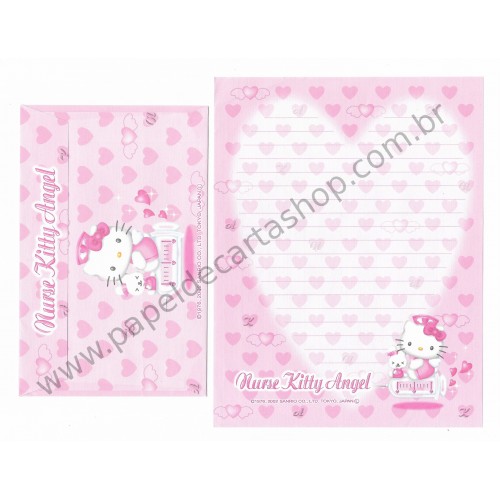 Ano 2002. Conjunto de Papel de Carta Nurse Kitty Angel Sanrio