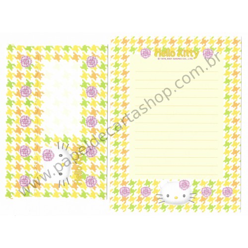 Ano 2001. Kit 4 Conjuntos de Papéis de Carta Hello Kitty Camélia Sanrio