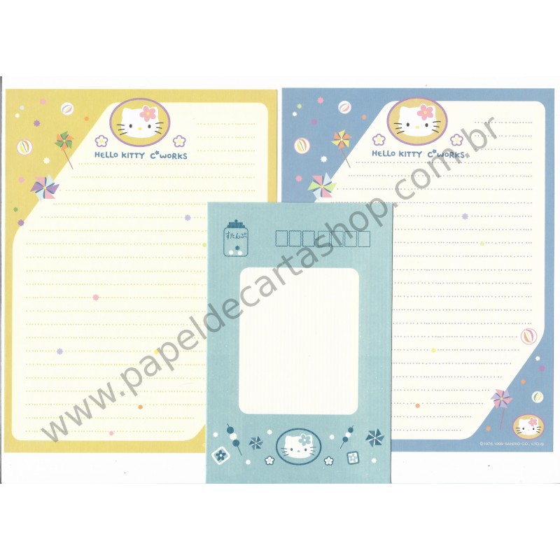 Ano 1999. Conjunto de Papel de Carta Hello Kitty C*Works Sanrio