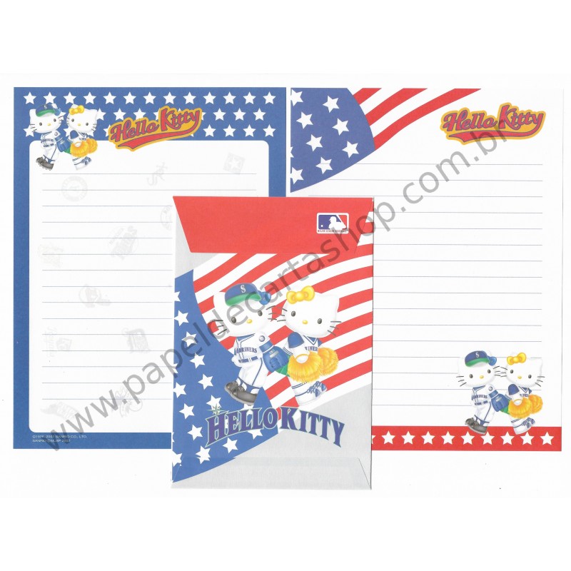 Ano 2002. Conjunto de Papel de Carta Hello Kitty Seattle Marine Sanrio