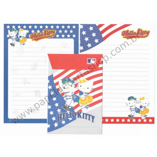 Ano 2002. Conjunto de Papel de Carta Hello Kitty Seattle Marine Sanrio